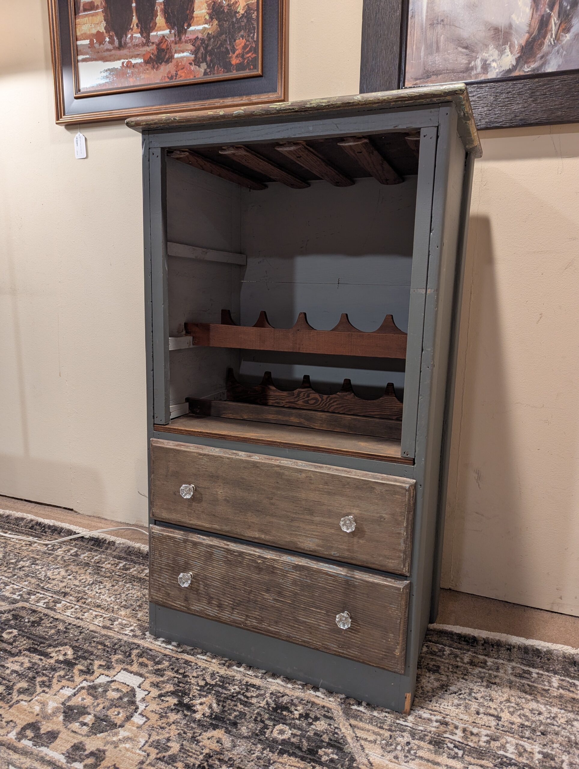distressed wine cabinet
