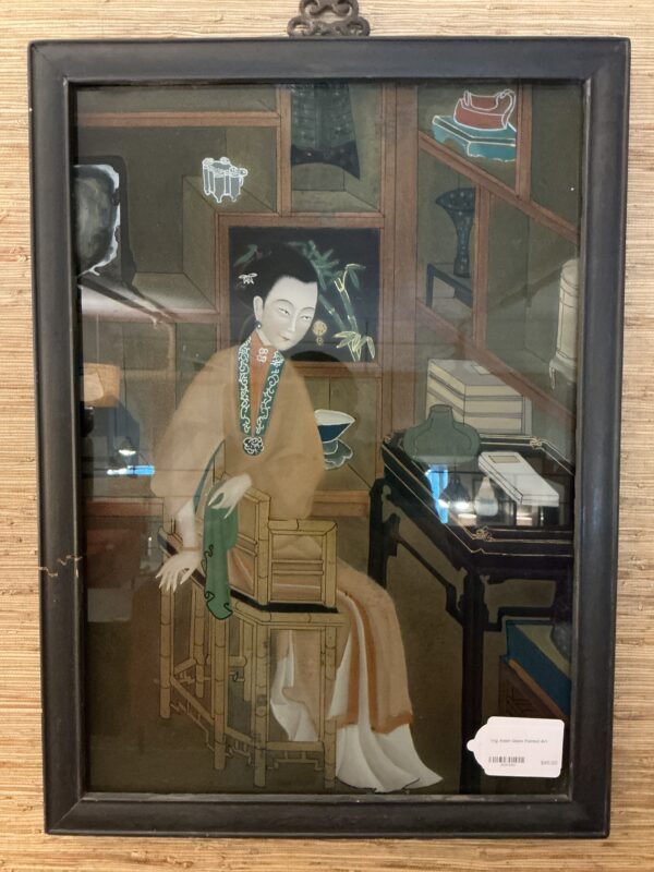 vtg asian glass painted art