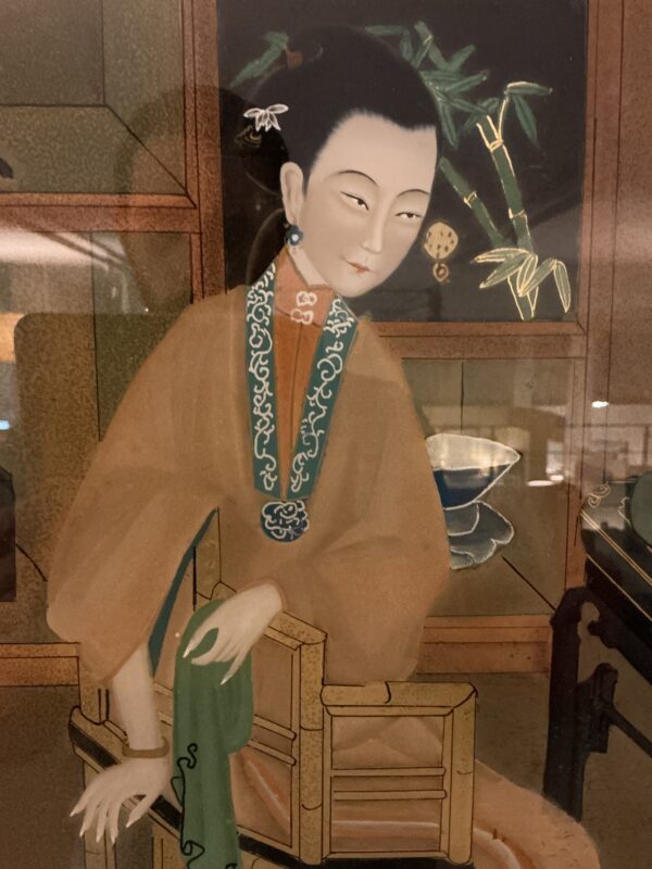 vtg asian glass painted art