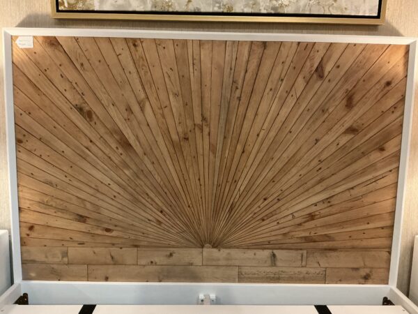 white pattern front queen bed frame