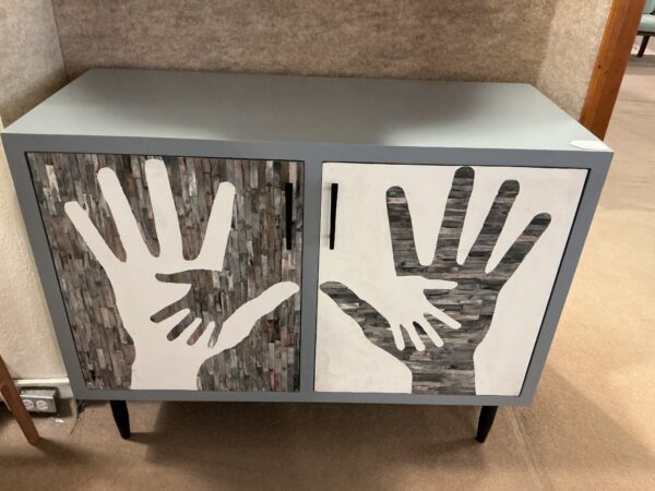 bone inlay hands, two door cabinet