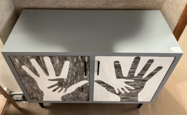 bone inlay hands, two door cabinet
