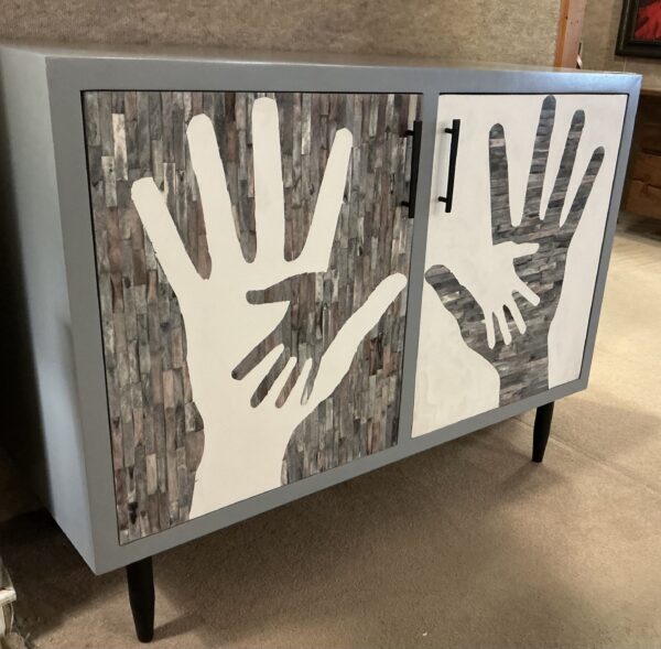 bone inlay hands, two door cabinet