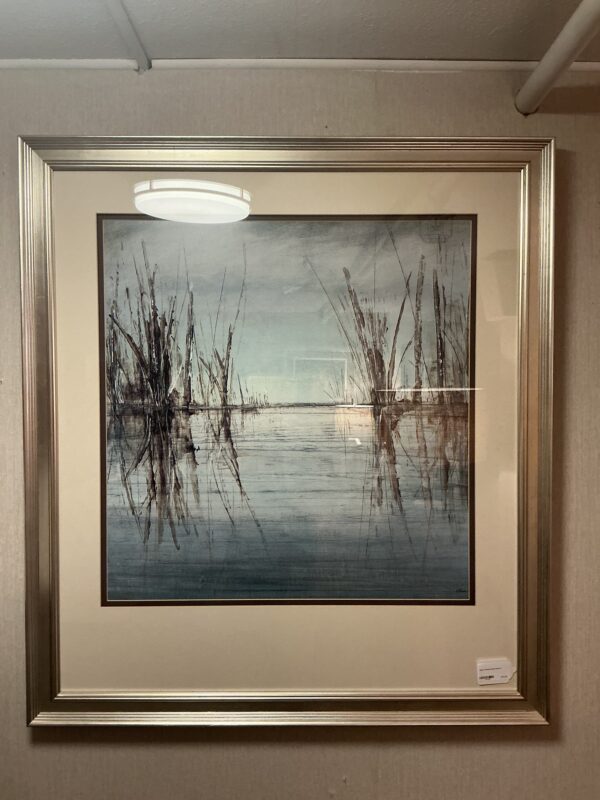 silver framed pond wall art