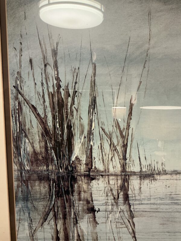 silver framed pond wall art