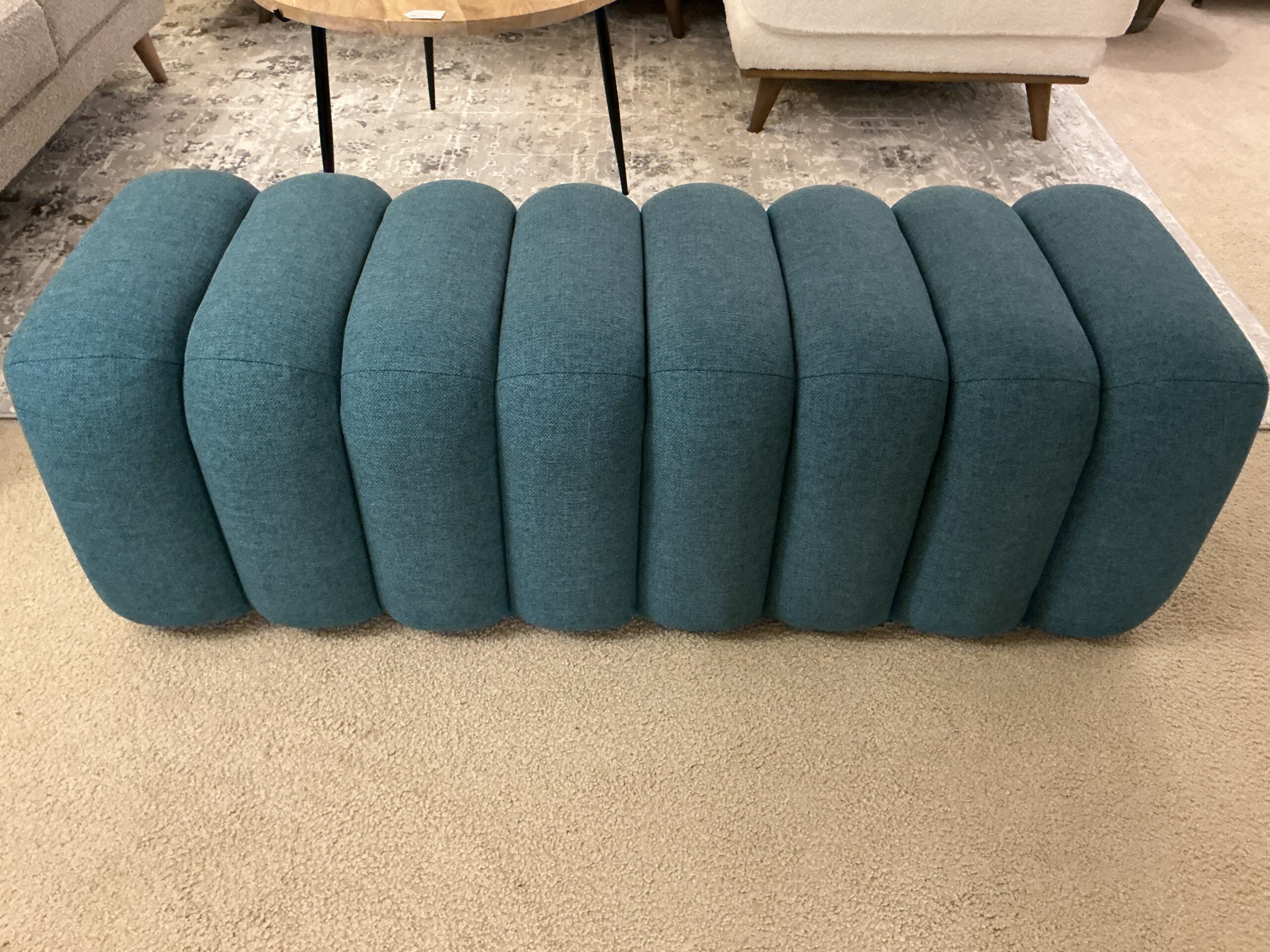 ribbed mod peacock blue bench