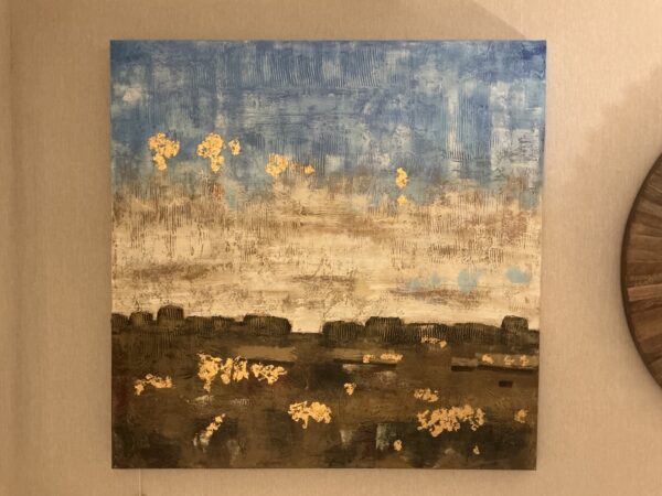 blue white and brown wall painting