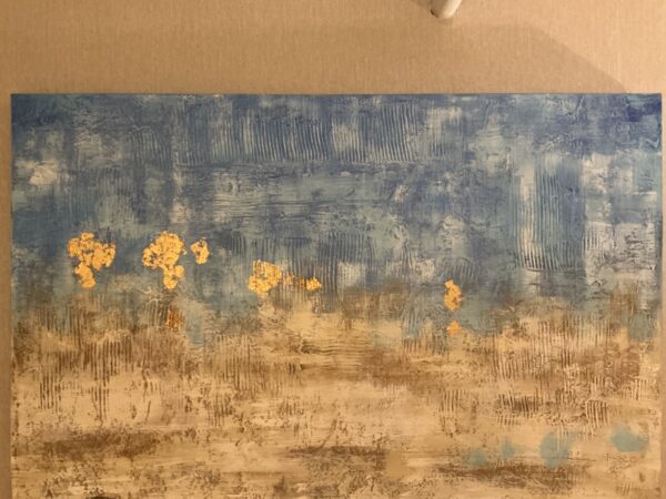 blue white and brown wall painting