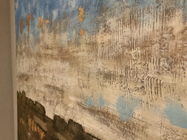 blue white and brown wall painting