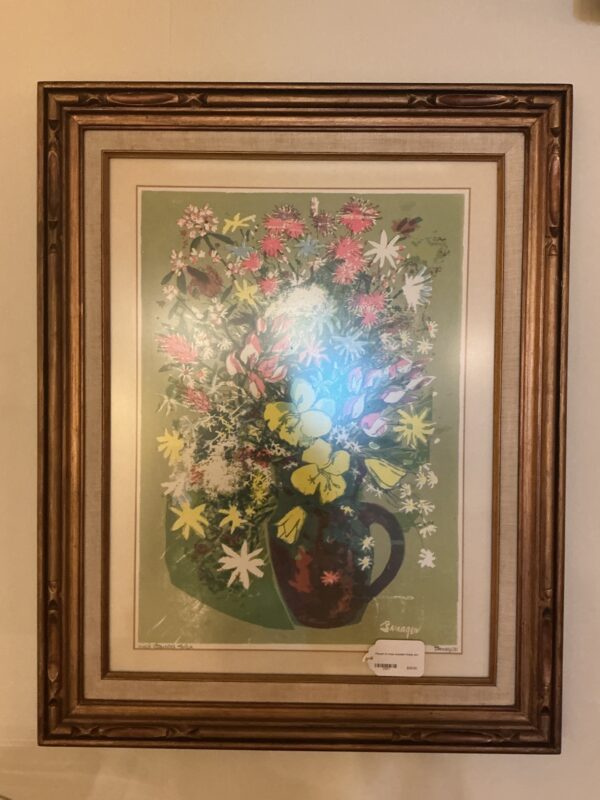 flower in vase wooden frame art