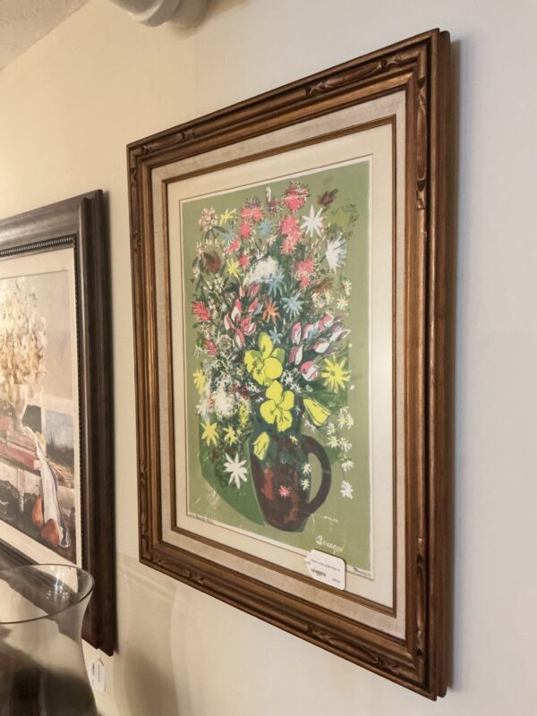 flower in vase wooden frame art