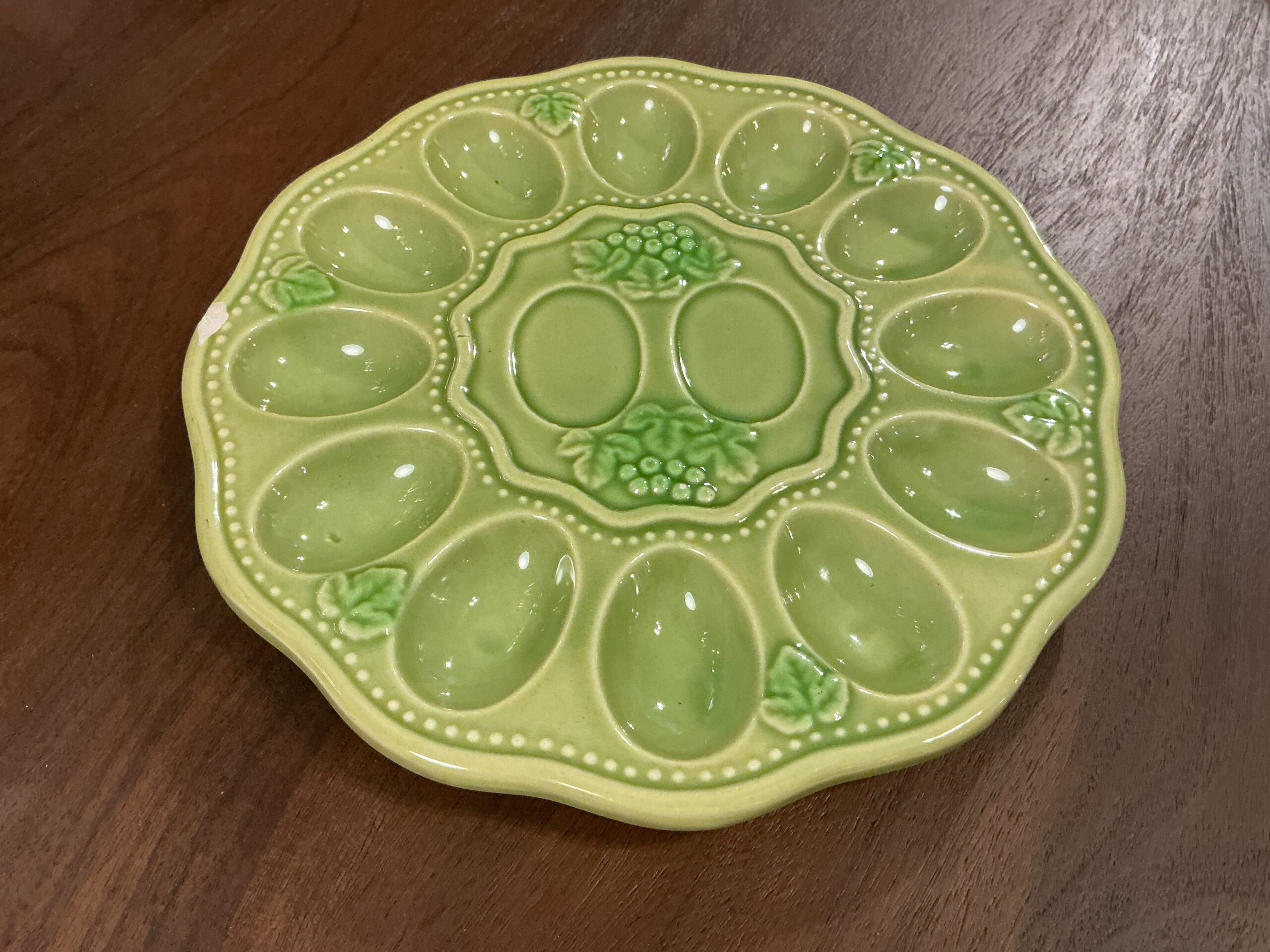 green deviled egg dish