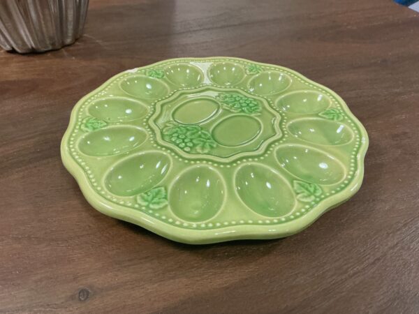 green deviled egg dish