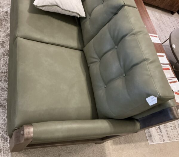 olive green wooden framed sofa