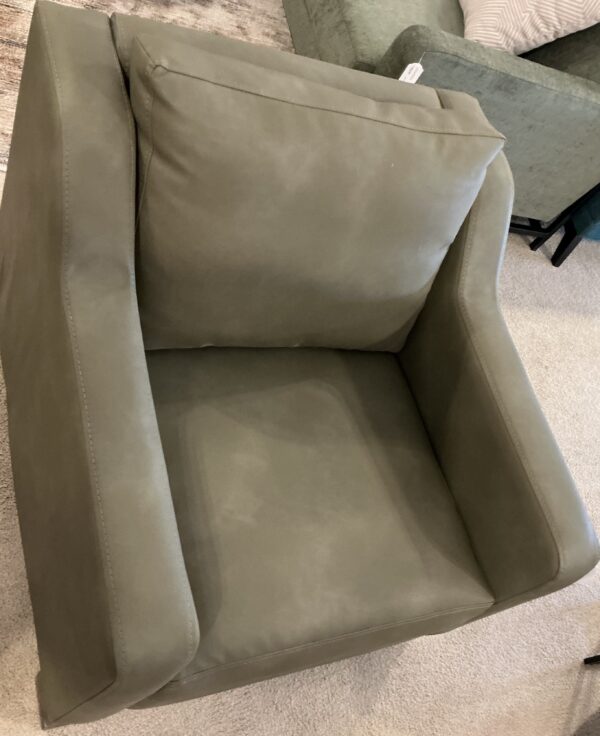 olive green wooden framed armchair