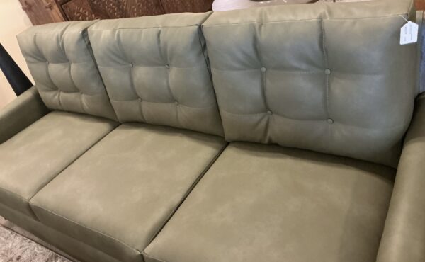 olive green wooden framed sofa