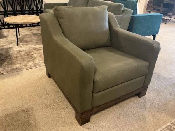 olive green wooden frame armchair