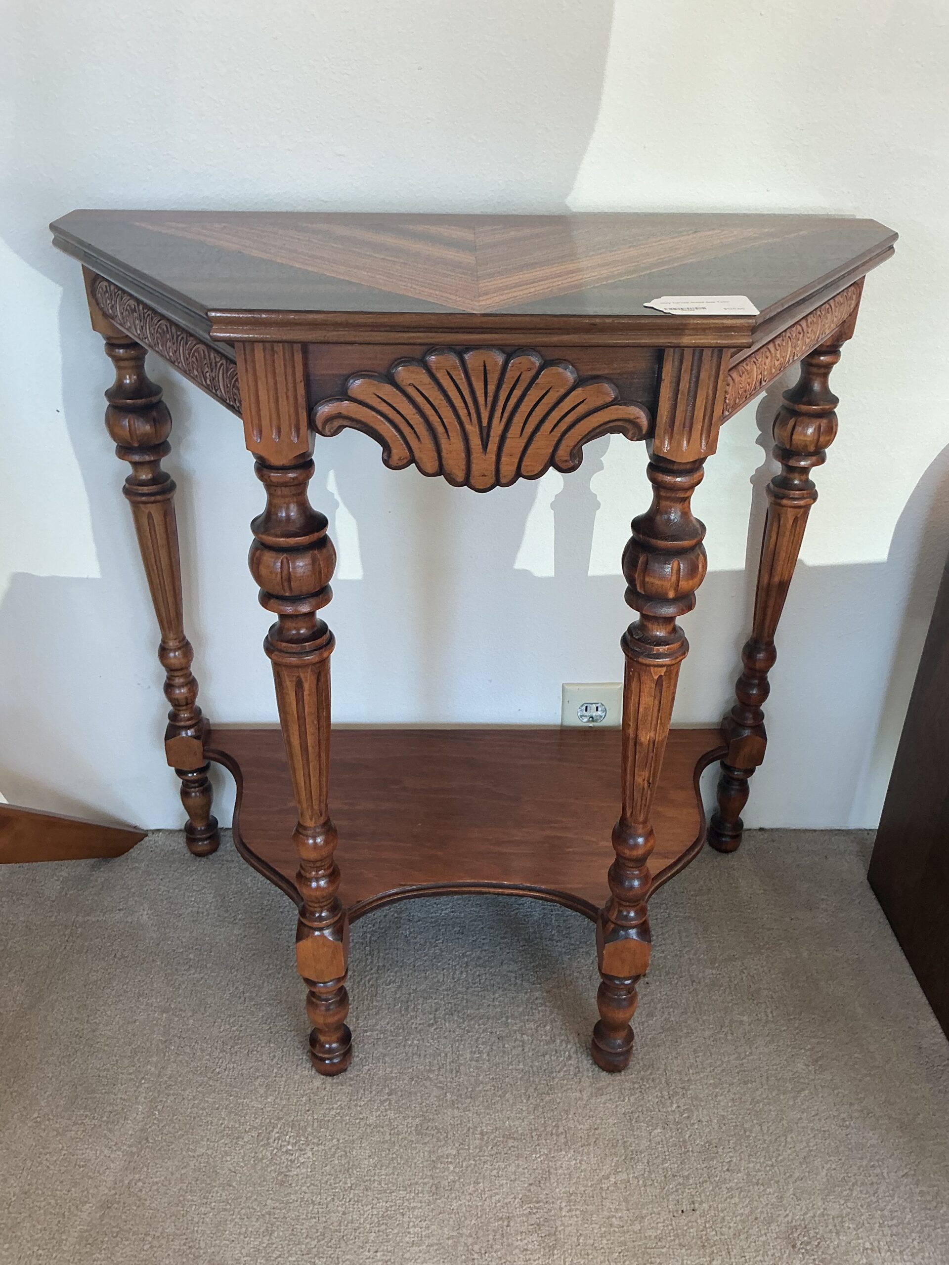 inlay carved wood side table