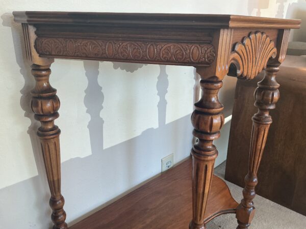 inlay carved wood side table