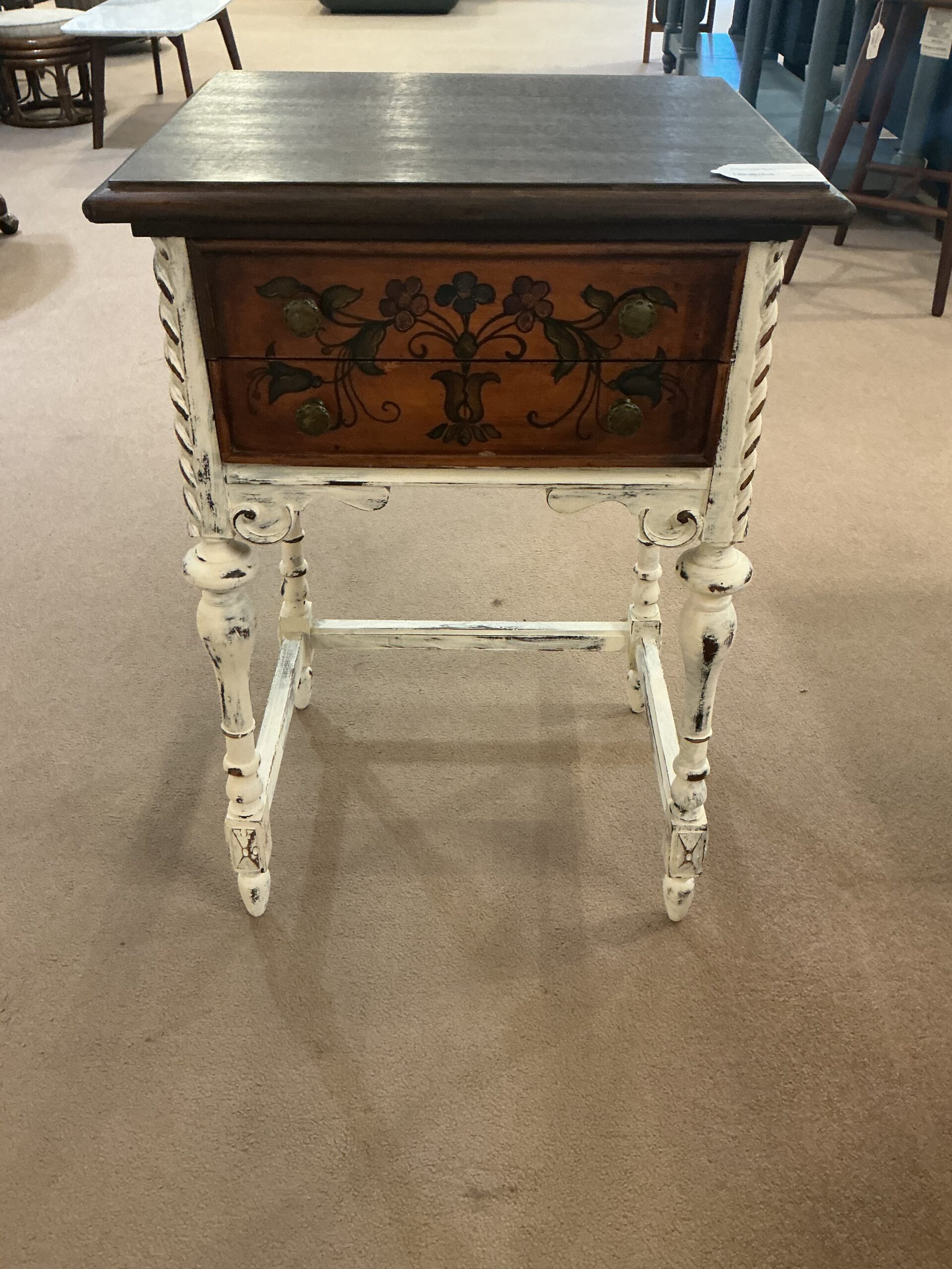 antique cottage style, painted flower side table