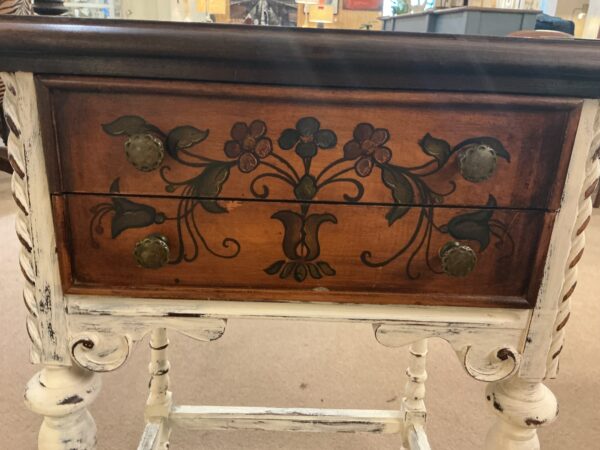 antique cottage style, painted flower side table