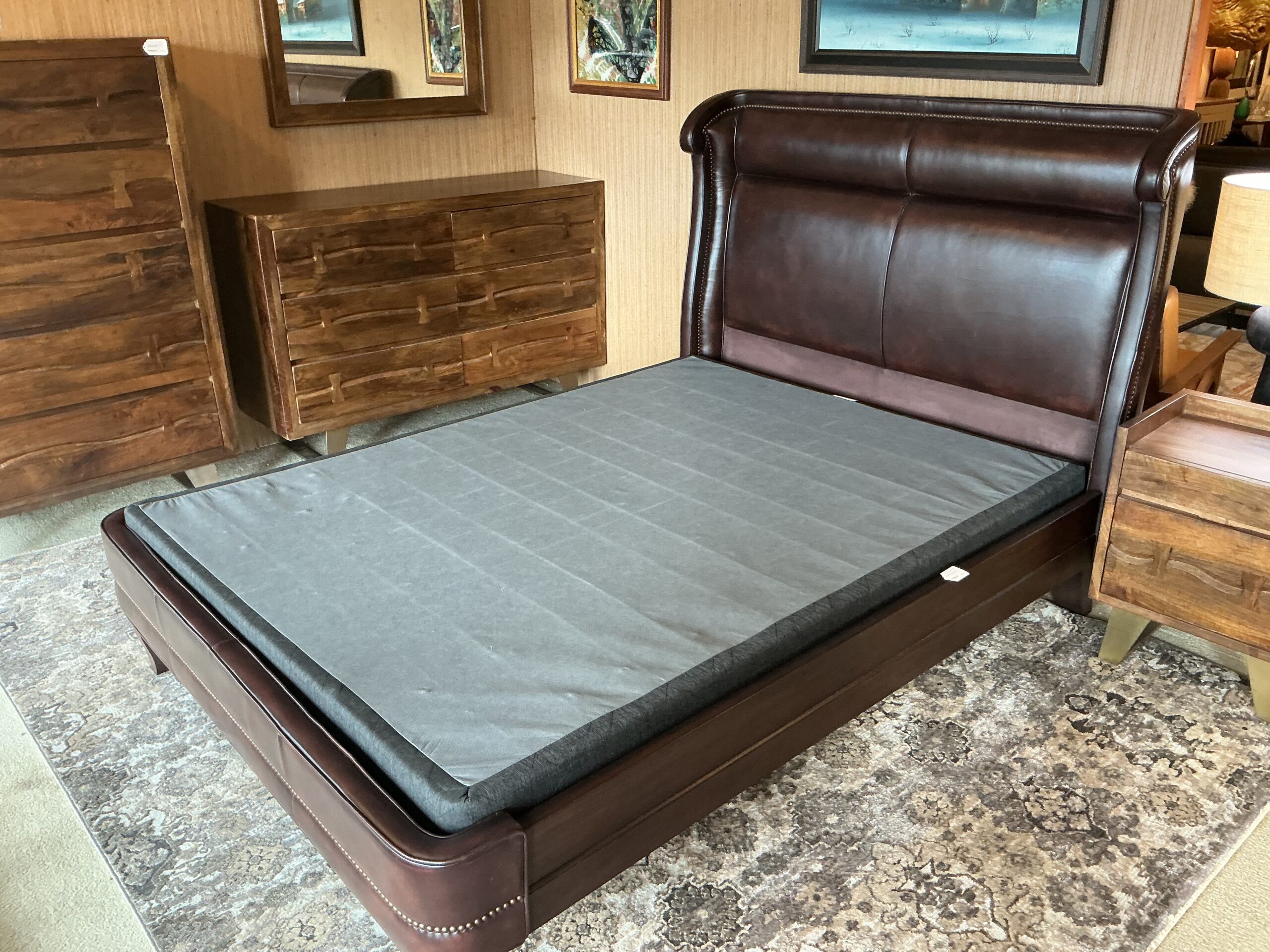 leather queen bed frame