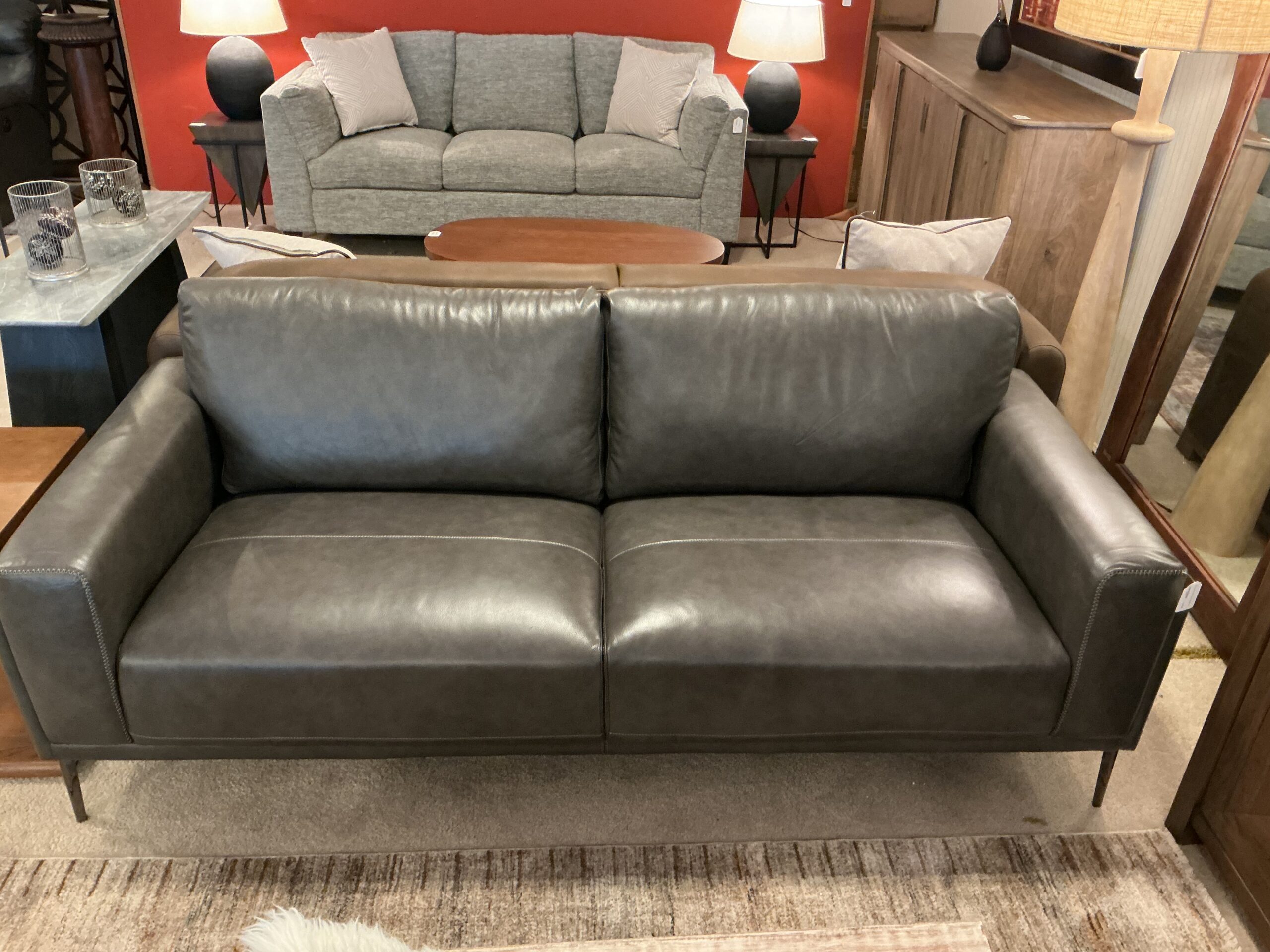 charcoal, leather sofa