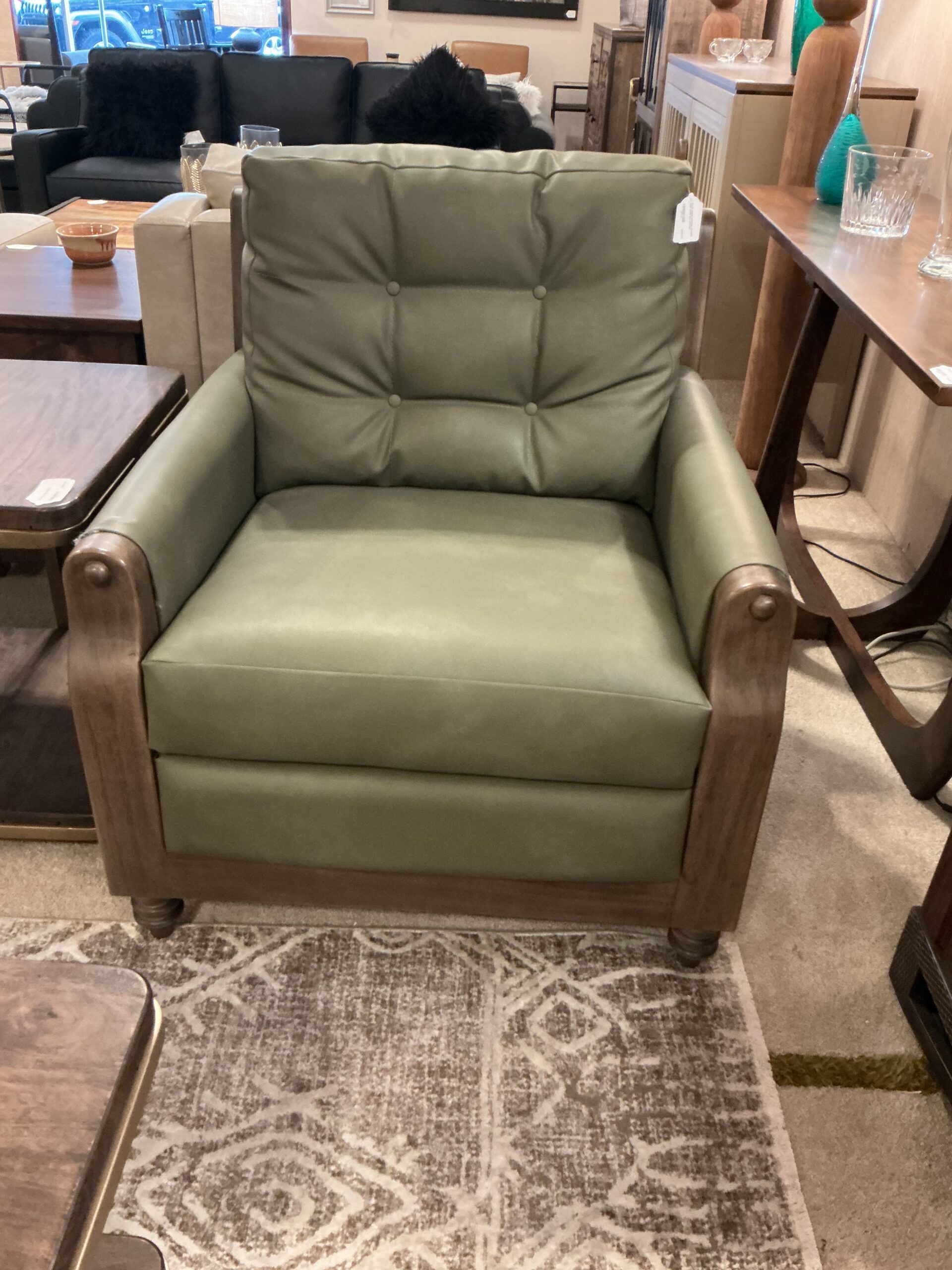 olive green wooden frame armchair