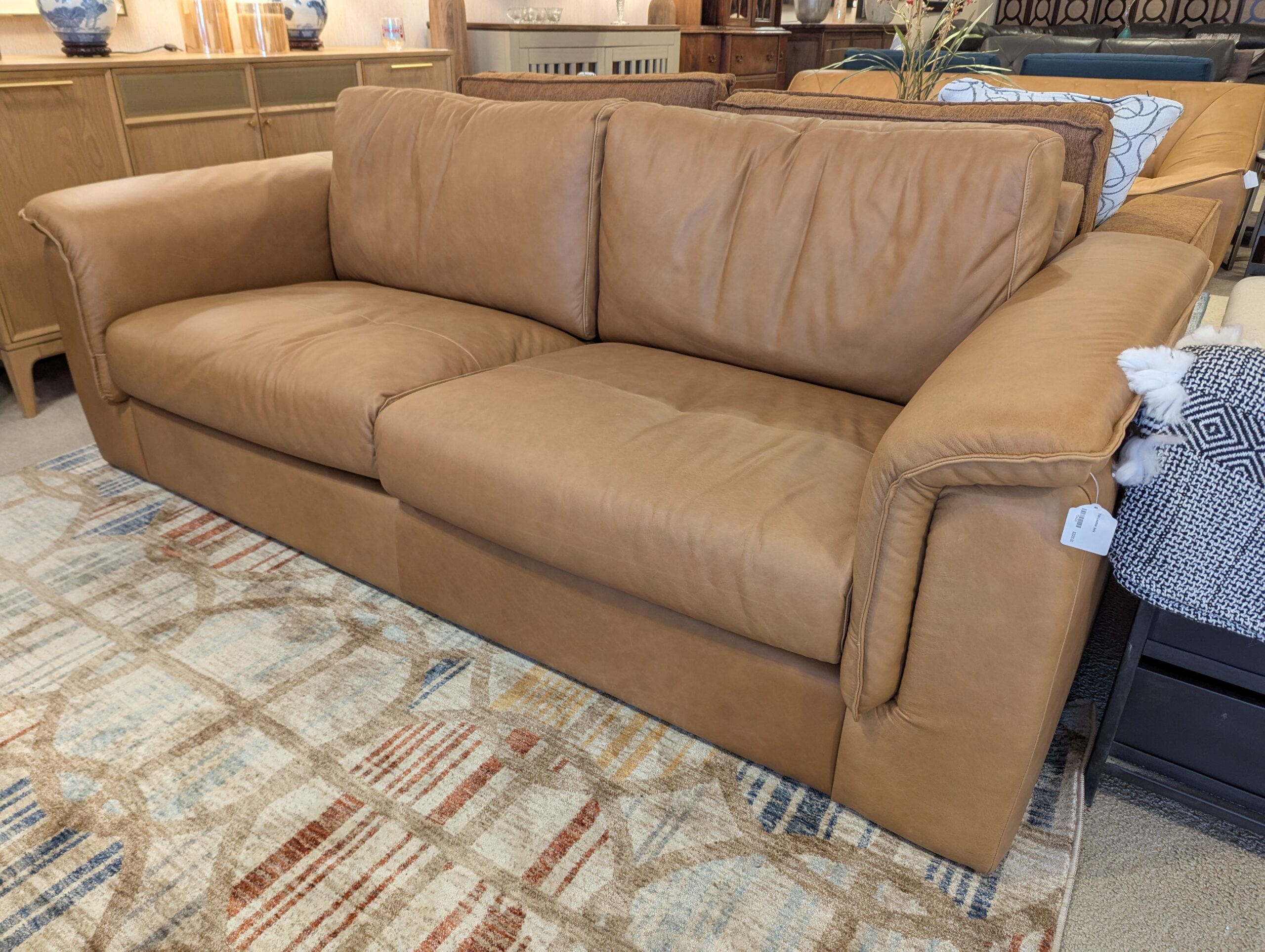 tan leather sofa