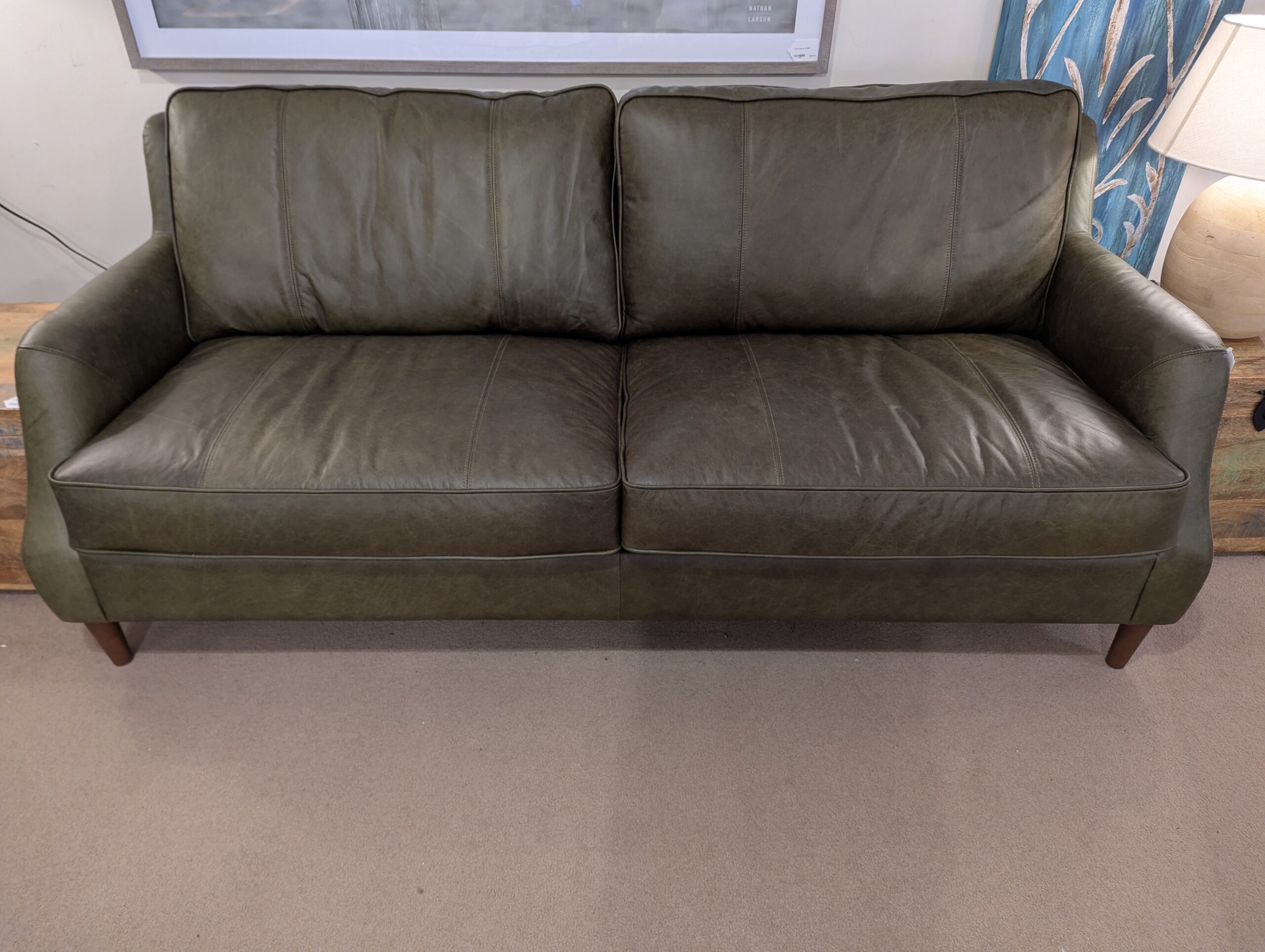 olive green leather sofa